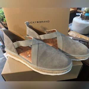 Lucky Brand Jennifer Espadrille Platform Slip-On - Gray Suede Size 10